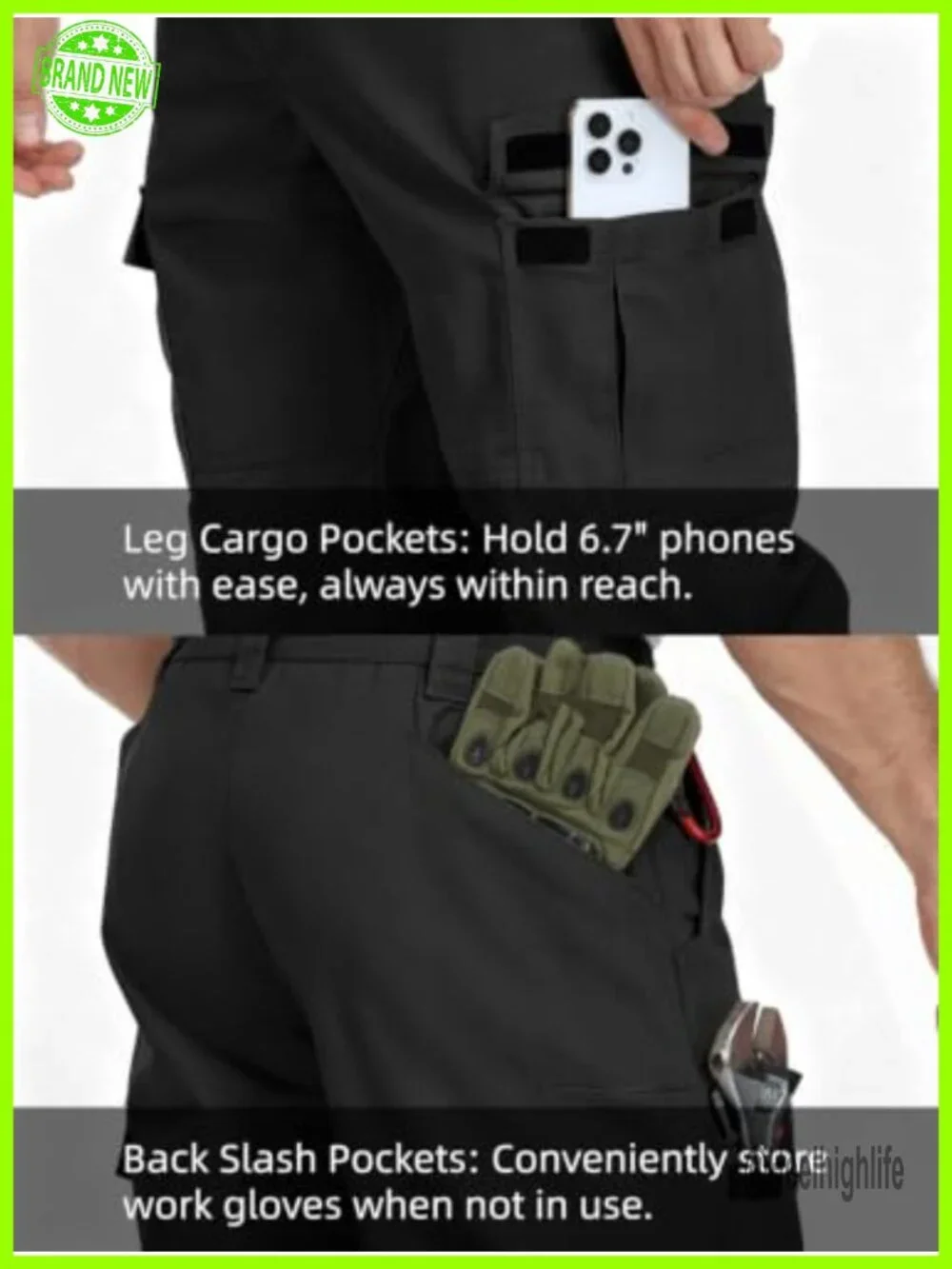Men's Cargo Work Pants Tactical Hiking Ripstop Water Resistant 7 Pockets